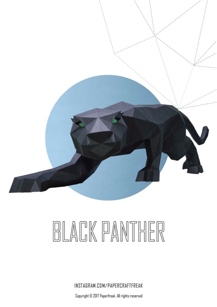 Papercraft 3D BLACK PANTHER wild cat or tiger pepakura template Low polygonal Paper Sculpture Decor home loft office animal lover