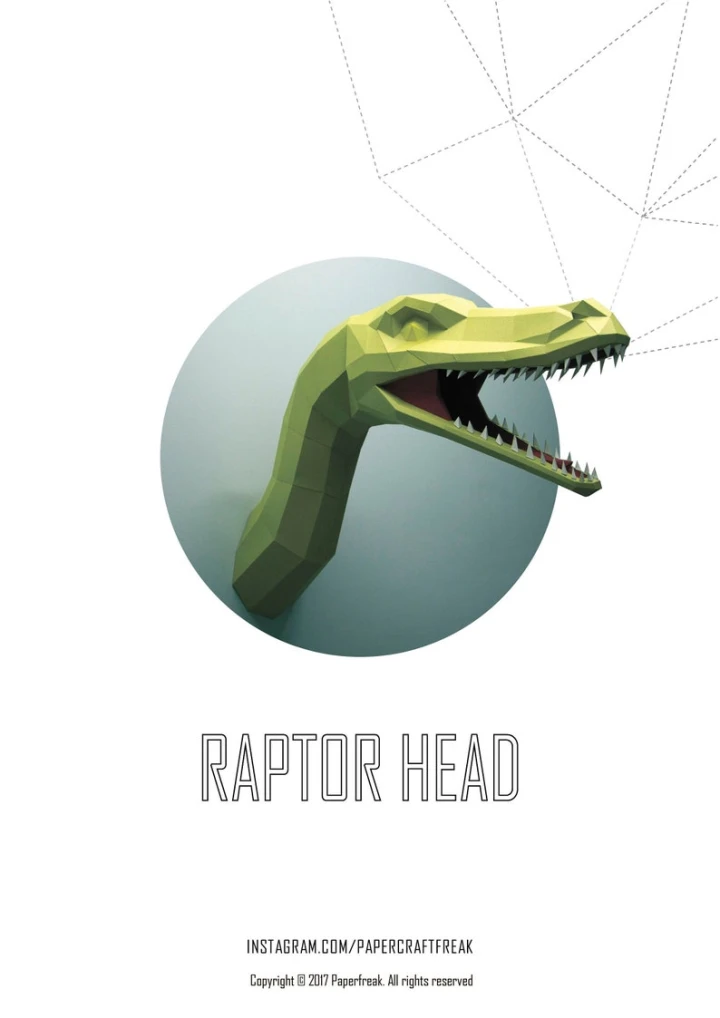 Papercraft DINOSAUR RAPTOR TROPHY head Jurassic dino park 3D Low Poly Paper sculpture DiY gift Decor home office pepakura pattern template Papercraft DINOSAUR RAPTOR TROPHY head Jurassic dino park 3D Low Poly Paper sculpture DiY gift Decor home office pepakura pattern template