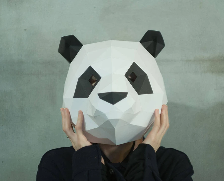 Make Panda Mask,DIY 3D mask,PDF,Pattern mask,Polygon Paper Mask,Template,Printable Head,Low Poly,Papercraft Face Mask,Costume,Halloween