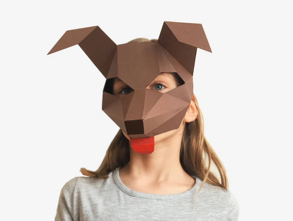 Kids Mask, Dog Mask, Animal Mask, Halloween Costume Kid, Printable Half Mask For Children, Instant Pdf download, DIY Paper Craft Template