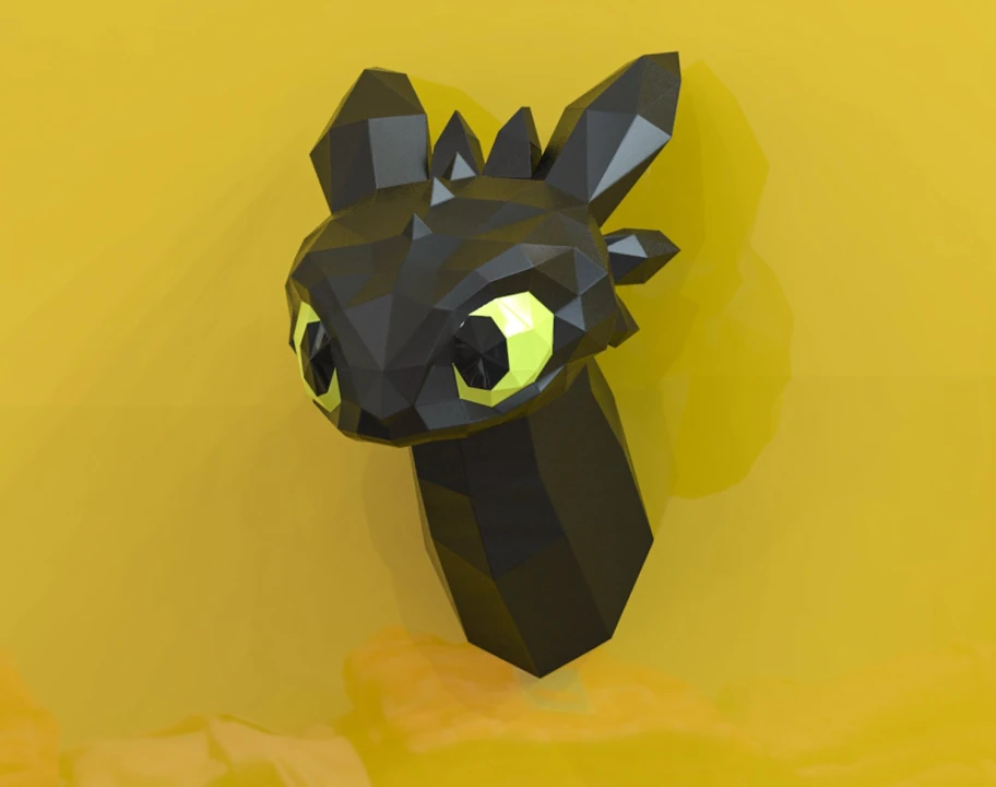 Toothless Wall Decor Papercraft, Lowpoly, Low poly Papercraft