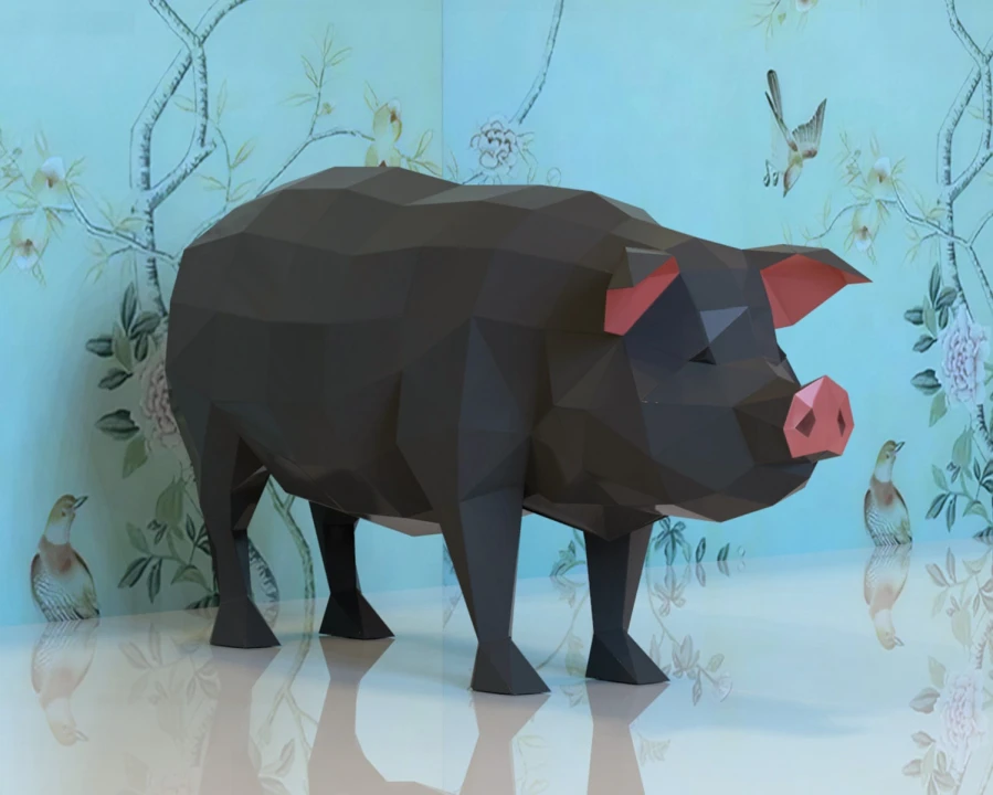 Pig Papercraft, Lowpoly, Low poly Papercraft