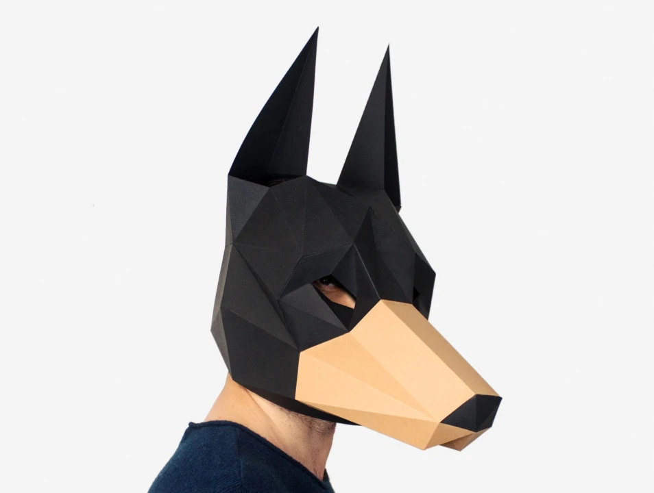 Dog Mask, Doberman, DIY Printable Animal Mask, Instant Pdf Download, 3D Low Poly Masks, Papercraft Template, Origami Mask, Gift Idea