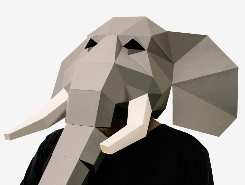 DIY Elephant Mask Template, Elephant Paper Craft Template, DIY Printable Animal Mask, Instant Pdf Download, 3D Low Poly Mask, Origami Mask