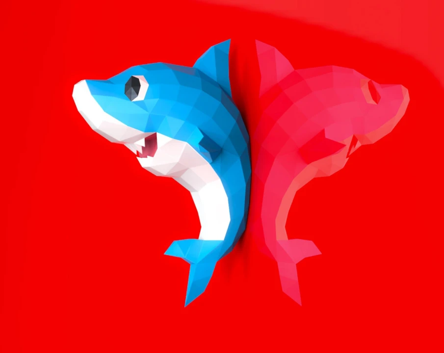 Baby Shark Papercraft, Lowpoly, Lowpoly Papercraft