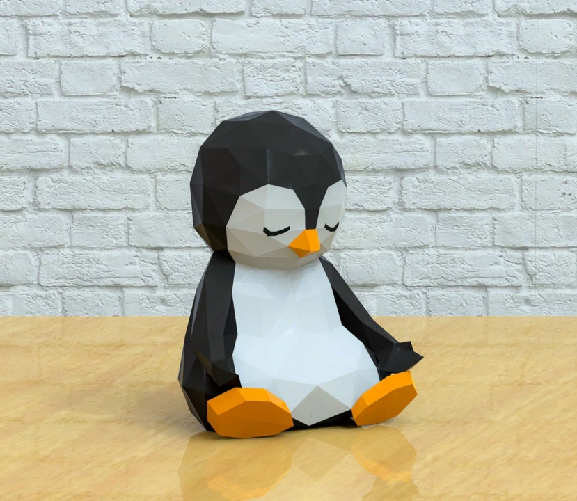 Meditation Penguin Papercraft, Lowpoly, Lowpoly Papercraft