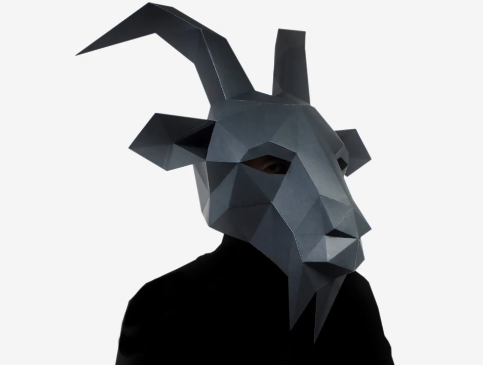 Black Phillip, Goat Mask, Demon Mask, DIY Halloween Mask Template, Instant Pdf download, Printable Low Poly Mask, Baphomet Mask