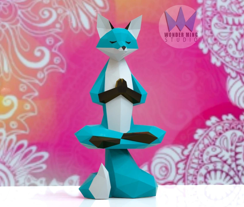 Praying Fox Papercraft, Lowpoly, Low poly Papercraft