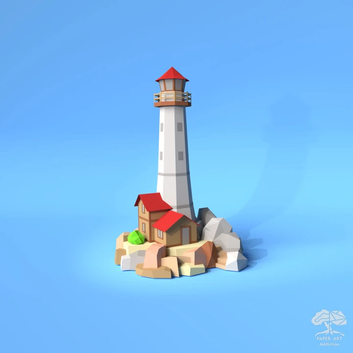 Lighthouse on rocks 3D Papercraft PDF Pattern Template/ DIY Low poly paper Light house as decor sculpture/ Pepakura Cardstock model building