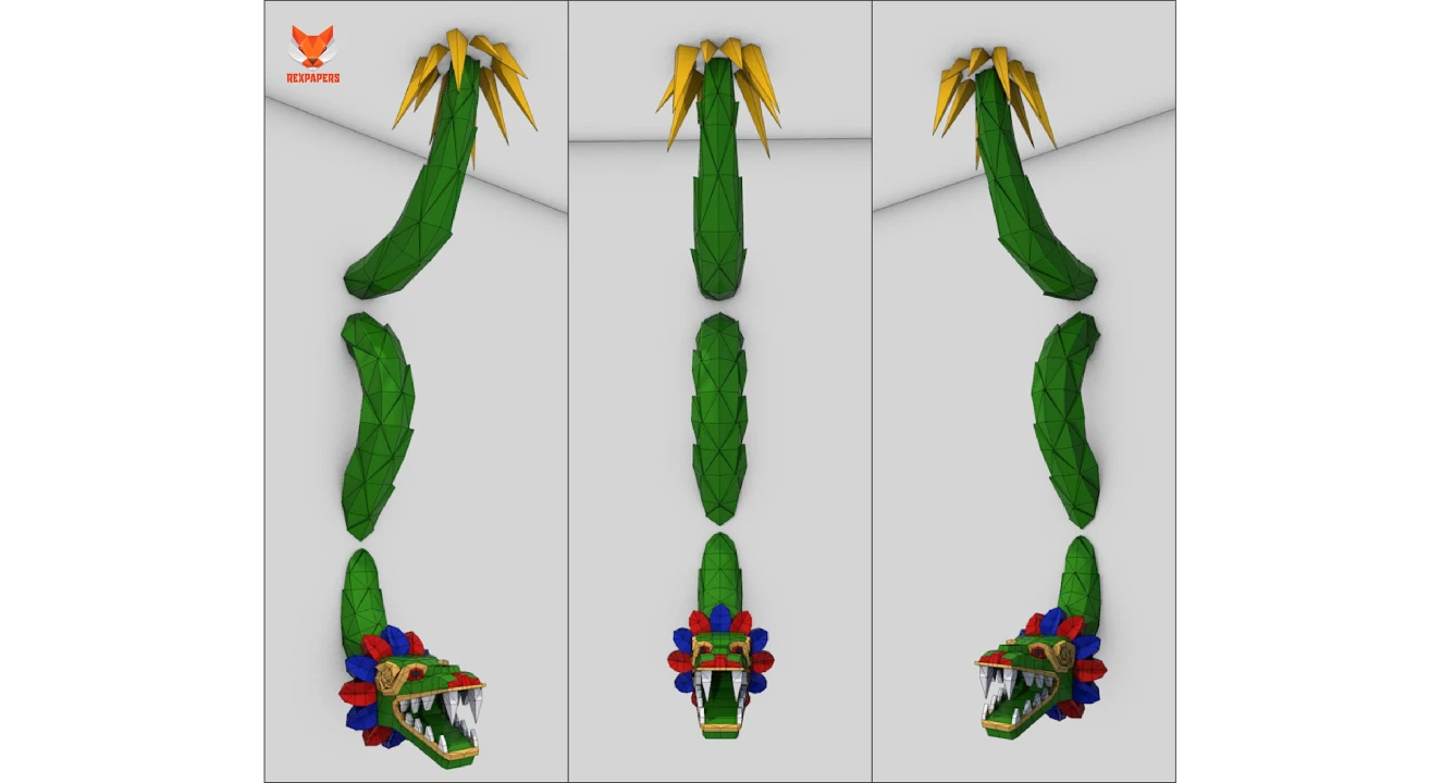 Quetzalcoatl Papercraft, PDF Template, DIY 3d Model, FanArt, Paper Sculpture, Low Poly, Pepakura Craft, Manualidad Quetzalcoatl Papercraft, PDF Template, DIY 3d Model, FanArt, Paper Sculpture, Low Poly, Pepakura Craft, Manualidad