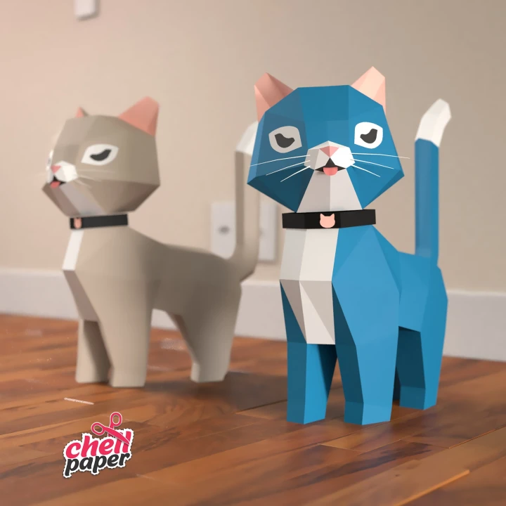 3D Papercraft Cat, Cat, 3D PDF Template, Papercraft Animals, Cat Sculpture, pink, blue 3D Papercraft Cat, Cat, 3D PDF Template, Papercraft Animals, Cat Sculpture, pink, blue