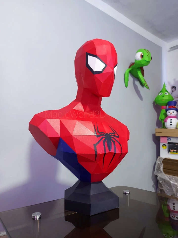 Spiderman Bust Low Poly, Papercraft, PDF template, Paper model, Sculpture, 3D puzzle, Polygonal model, Lowpoly