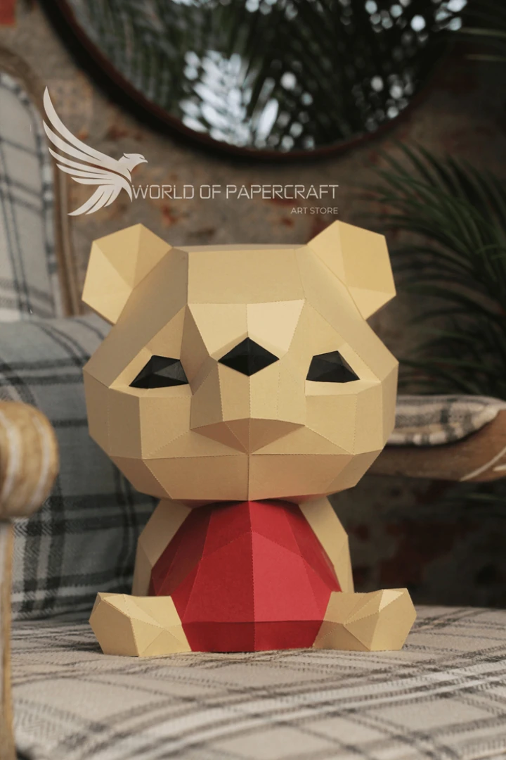 Little Bear Low Poly Papercraft, Paper Sculpture, Low Poly PDF Template, DIY Decor & Gift