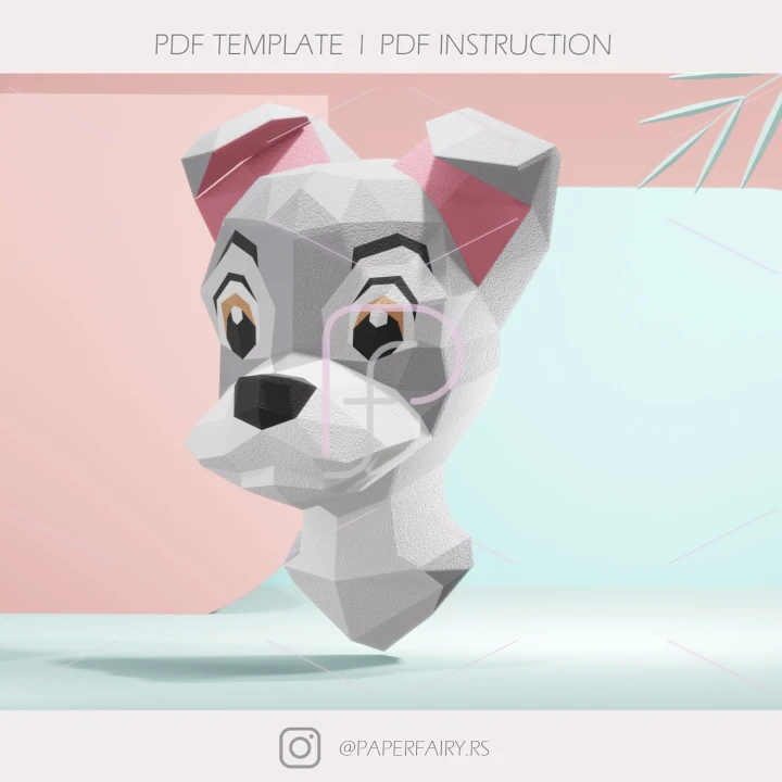 Low Poly Dog the Tramp Wall Trophy: 3D Paper Sculpture (PDF Pattern)
