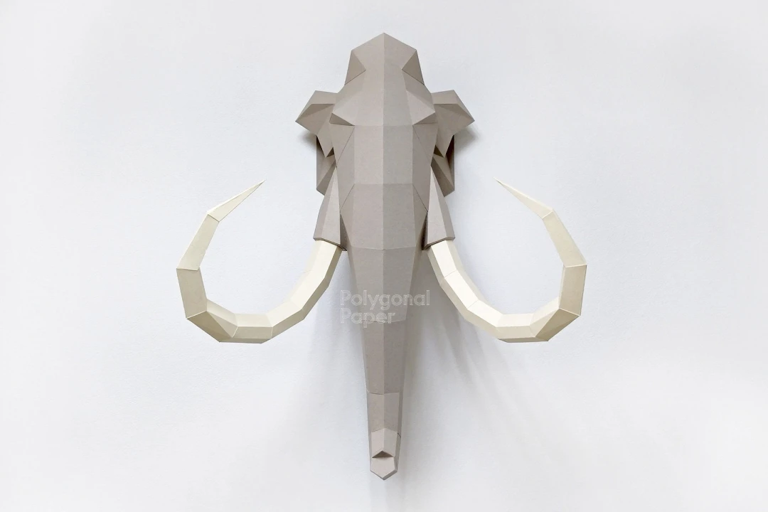 Mammoth Head: Digital Files for Papercraft. Printable PDF Template. 3d Origami Low Poly Model DIY.