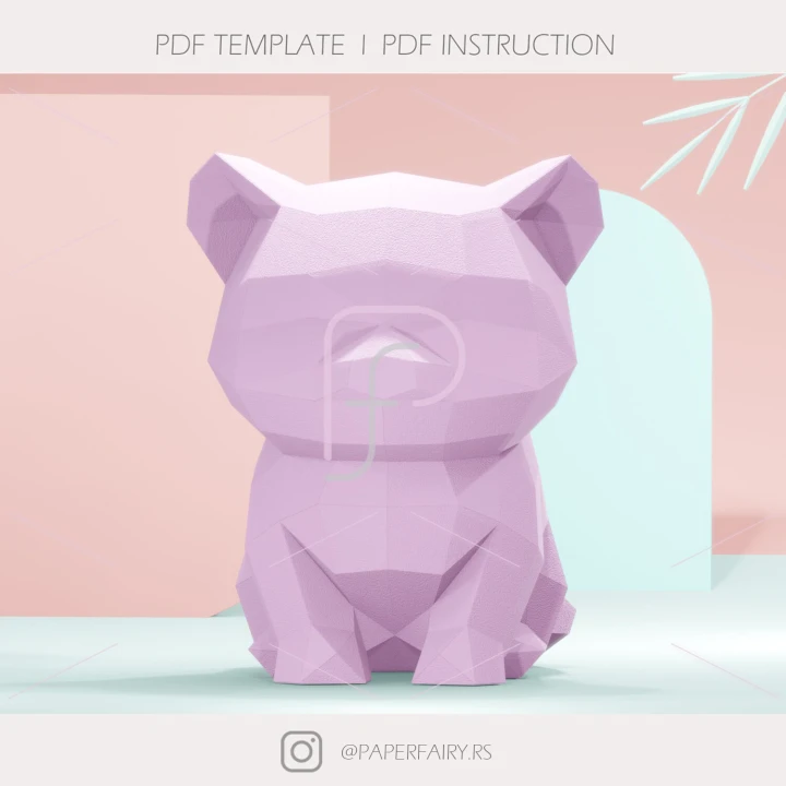 Low Poly Kitten Papercraft Sculpture: Geometric 3D Model (PDF Pattern)