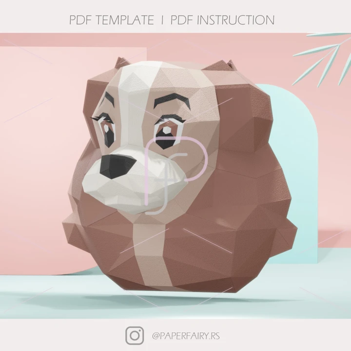 Low Poly Dog the Lady Wall Trophy: 3D Paper Sculpture (PDF Pattern)