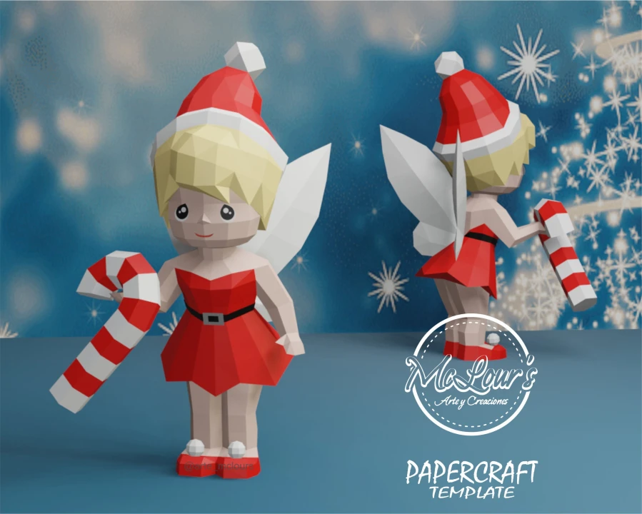 Tinker Bell Christmas/ Peter Pan/ DiY Craft/ Template PDF/ Low Poly/ Papercraft/ 3D Doll/ Origami/ Home decor