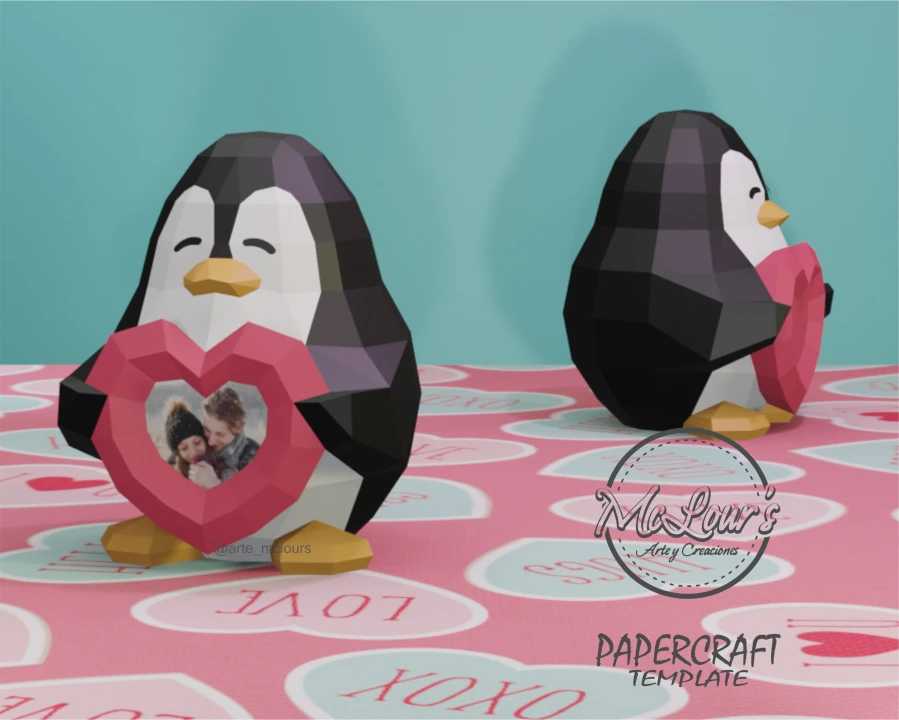 Penguin/ DiY Craft/ Template PDF/ Low Poly/ Papercraft/ 3D Penguin/ Love/ Heart/ Origami/ Home decor