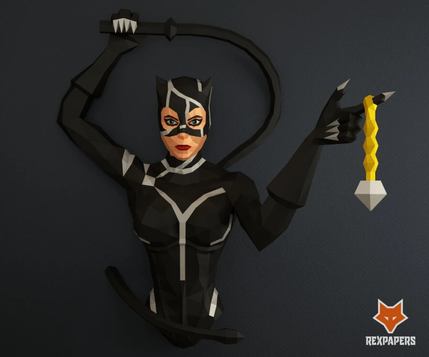 Catwoman Papercraft, PDF Template, DIY 3d Model, FanArt, Paper Sculpture, Low Poly, Pepakura Craft, Manualidad