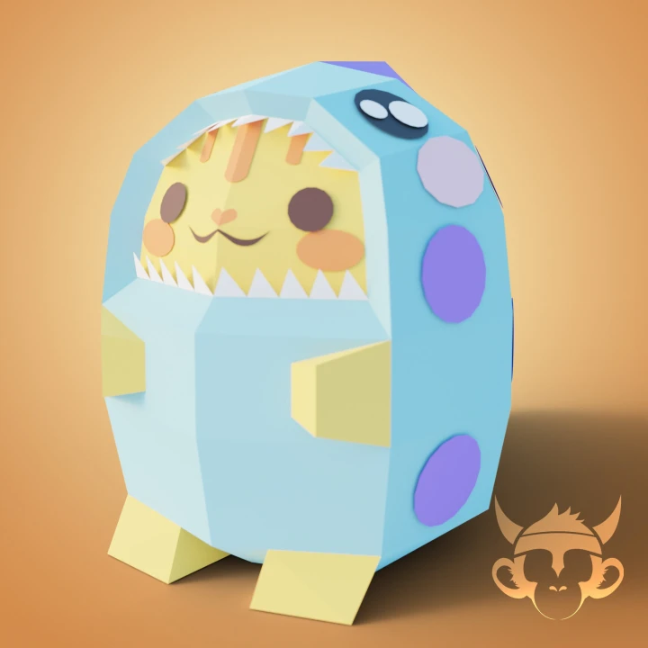 CAT-DINO, Papercraft, Template, DIY, Paper, Low Poly, Cute, Kawaii, 3D Model, Pdf Low Poly, Kids Toy