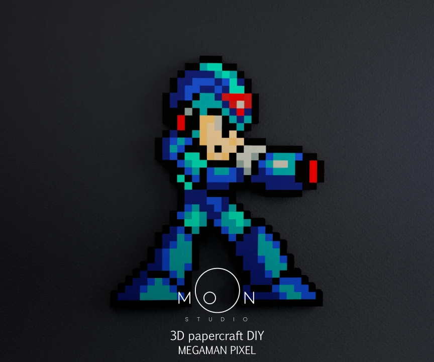 Megaman Pixel, DIY, Papercraft, Low Poly, Video Game, Nes, Snes, Retro Game, Capcom, Wall Decor, Paper Megaman Pixel, DIY, Papercraft, Low Poly, Video Game, Nes, Snes, Retro Game, Capcom, Wall Decor, Paper