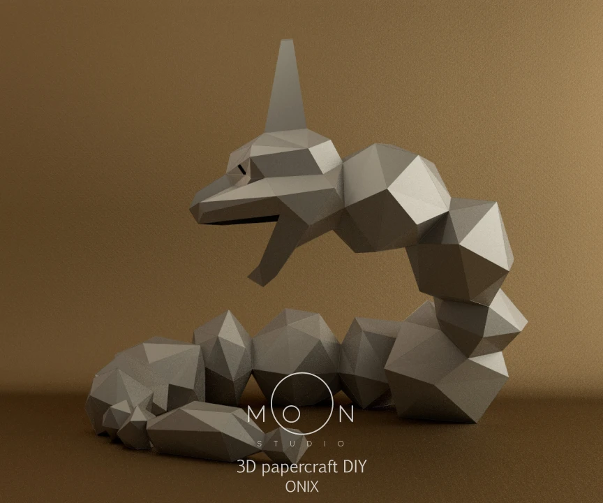 Onix, DIY, Papercraft, Low Poly, 3D model, Pokemon, Series, Tv, Animation, Anime, Room Decor
