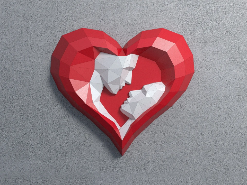 3d papercraft heart for Women's Day PDF template, DIY Low Poly Heart ...