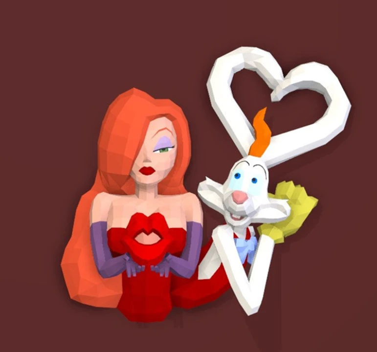 Jessica & Roger Rabbit Papercraft, PDF Template, DIY 3d Model, FanArt, Paper Sculpture, Low Poly, Pepakura Craft, Manualidad