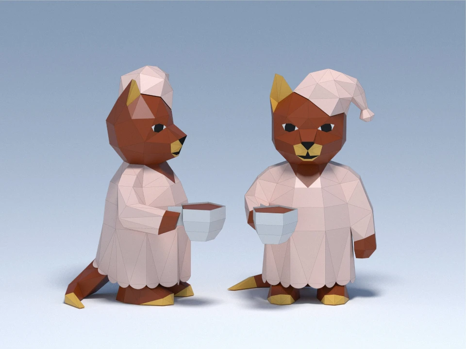 3d Papercraft cat PDF template, low poly paper cat with cup of coffee figurine, digital template for DIY, paper cat home decor 3d Papercraft cat PDF template, low poly paper cat with cup of coffee figurine, digital template for DIY, paper cat home decor