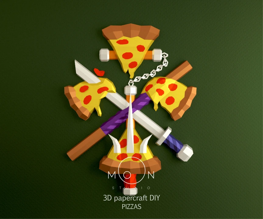 Pizzas, Ninja Turtles, DIY, Papercraft, PDF, Low Poly, Paper, Series, Animation, Retro, Wall decor