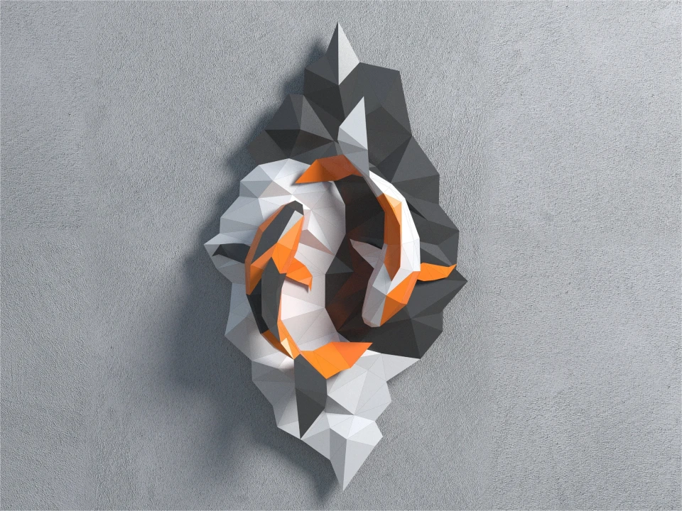 3d papercraft koi carp fish PDF template, paper yin yang sculpture, DIY Low Poly fish Sculpture for wall decor, home paper decoration 3d papercraft koi carp fish PDF template, paper yin yang sculpture, DIY Low Poly fish Sculpture for wall decor, home paper decoration