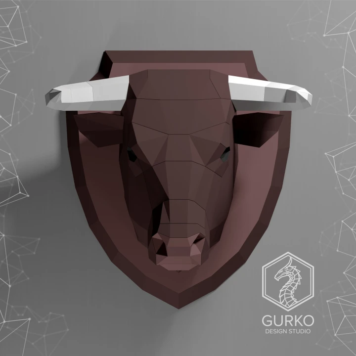 Bull Head Papercraft, Digital Template, PDF Download, Gurko, Trophy, 3D Low Poly, Pepakura, DIY Origami, Paper Decor, DIY Gift