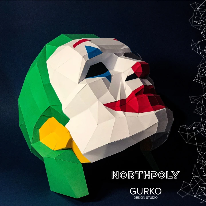 Clown Mask Papercraft, Digital Template, PDF Download, Gurko, 3D Low Poly Animal Mask, DIY Origami, Pepakura, Paper Mask, DIY Costume