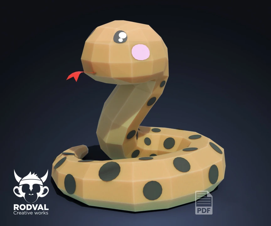 TINY BOA, Papercraft, Template, DIY, Paper, Low Poly, Cute, Kawaii, 3D Model, Pdf Low Poly, Kids Toy