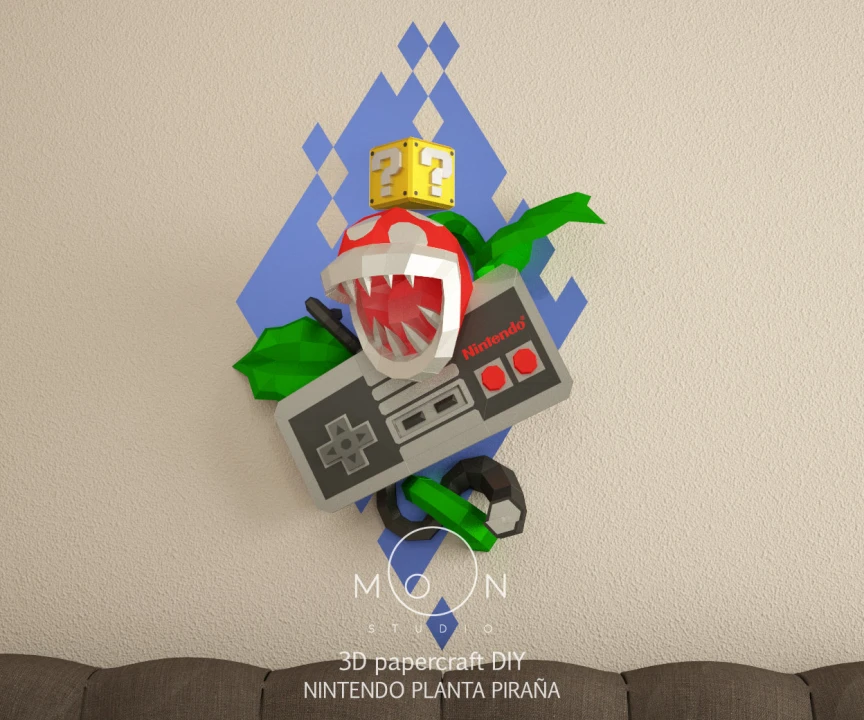 Joystick Nintendo, Piranha Plant, DIY, Papercraft, PDF, Low Poly, 3D model, Craft, Paper, Mario, Retro Game, Nes, Snes, GBA, Gb