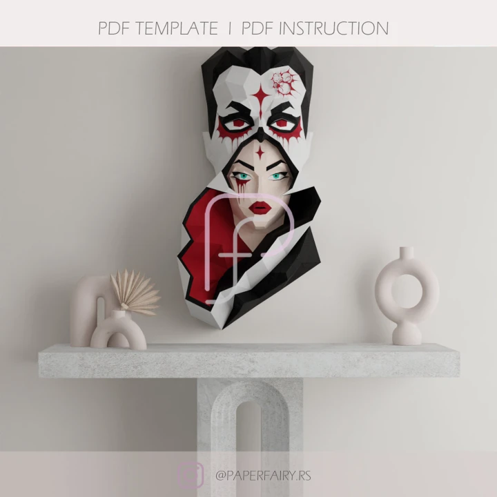 Vampire Couple papercraft sculpture,3D paper model, modern art statue decor featured faceted geometric sculpture