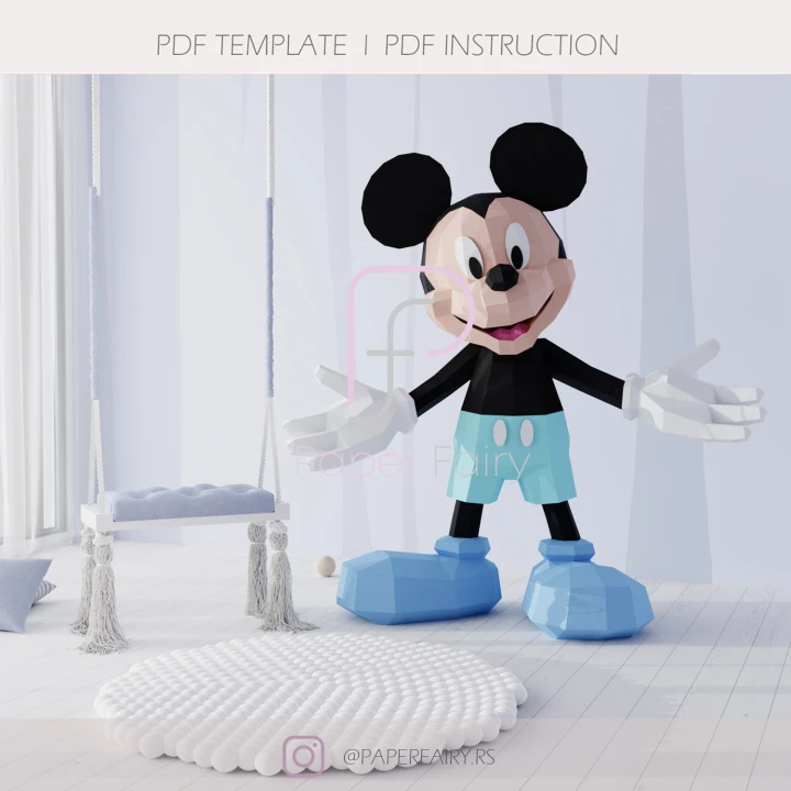 Low poly Mickey Mouse Toy 3d papercraft sculpture, Doll 3D paper model