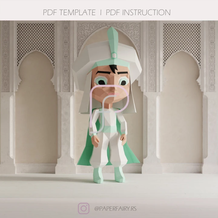 Aladdin Chibi Papercraft Template | Low Poly 3D Gift Box PDF | DIY Instant Download!