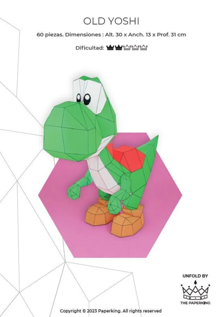 Yoshi Papercraft 3D, pepakura Pdf template Low polygonal Paper Sculpture Diy Decor home loft office mario bros lover gift