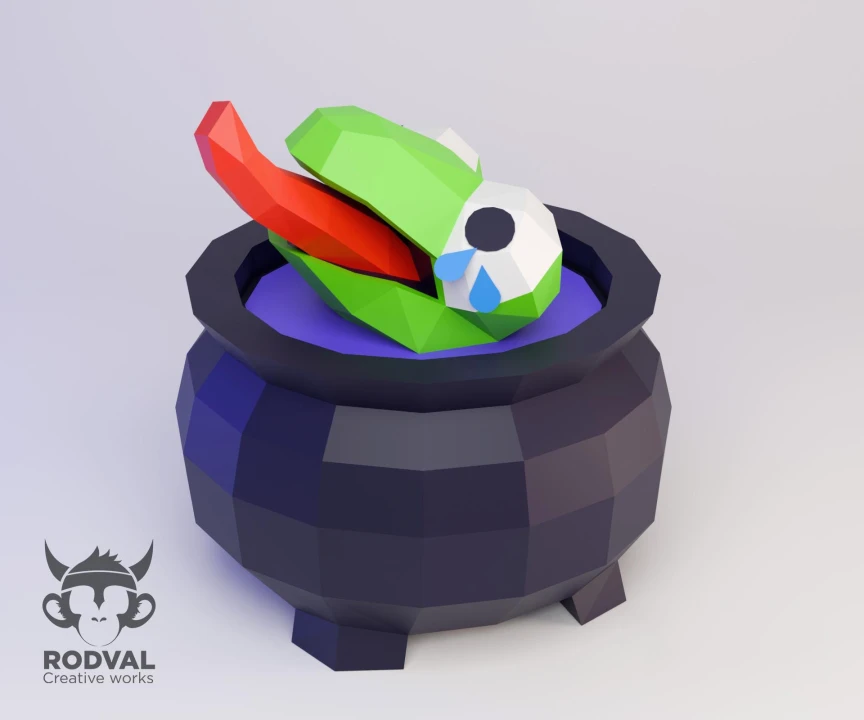 TOAD IN CAULDRON HALLOWEEN, Papercraft, Template, DIY, Paper, Low Poly, Holiday, 3D Model, Pdf Low Poply, October, Carnival, Halloween