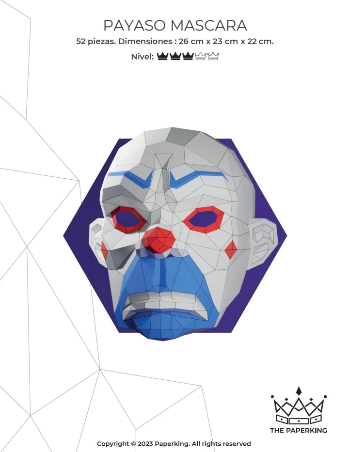 Joker Clown Mask Papercraft 3D, pepakura Pdf template Low polygonal Paper Custom Diy Decor home loft office gift