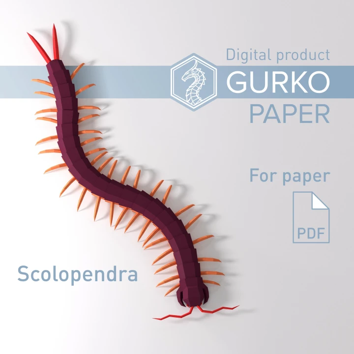 Scolopendra Papercraft, Centipede, Digital Template, PDF Download, Gurko, 3D Low Poly, Pepakura, DIY Origami Sculpture, Paper Decor, Gift