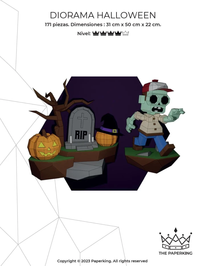 Diorama Halloween Papercraft 3D, pepakura Pdf template Low polygonal Paper Sculpture Diy Decor home loft office lover gift