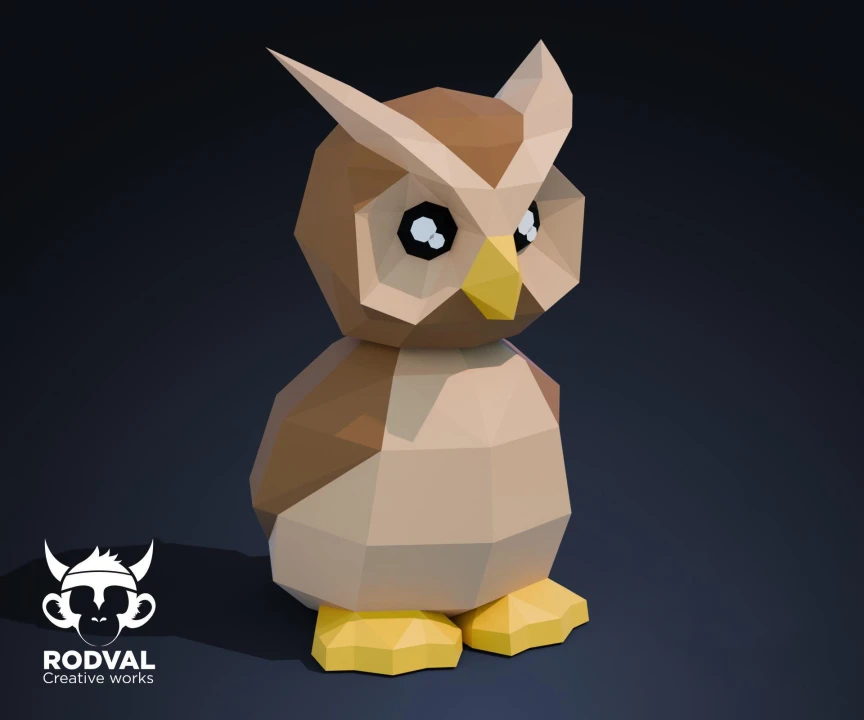 OWL BOBBLEHEAD, Papercraft, Template, DIY, Paper, Low Poly, Cute, Kawaii, 3D Model, Pdf Low Poly, Kids Toy