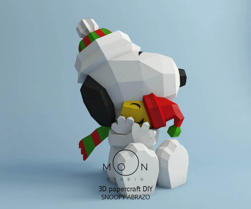 Snoopy hug, DIY, Papercraft, pdf, Low Poly, 3D model, Craft, Merry Christmas, December, New Year