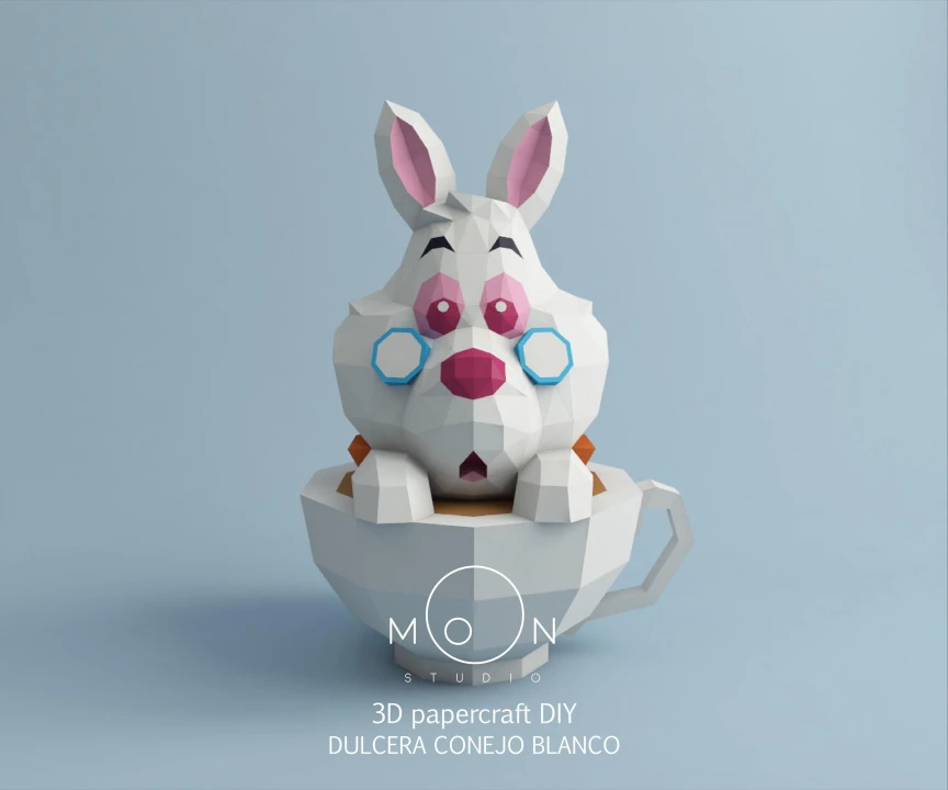 Sweet White Rabbit, DIY, Papercraft, PDF, Low Poly, Paper, Sweets, Candy, Wonderland, Moon Studio