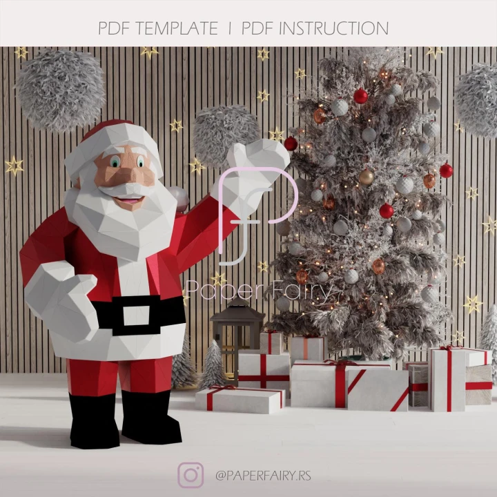 3D Santa Papercraft Template: Low Poly Christmas Decor (PDF Pattern)