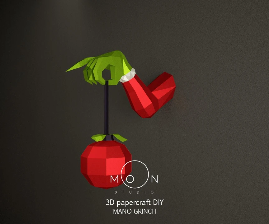 Grinch Hand, DIY, Papercraft, PDF, Low Poly, 3D model, Craft, Cricut, maker, Merry Christmas, December, New Year, Wall Decor