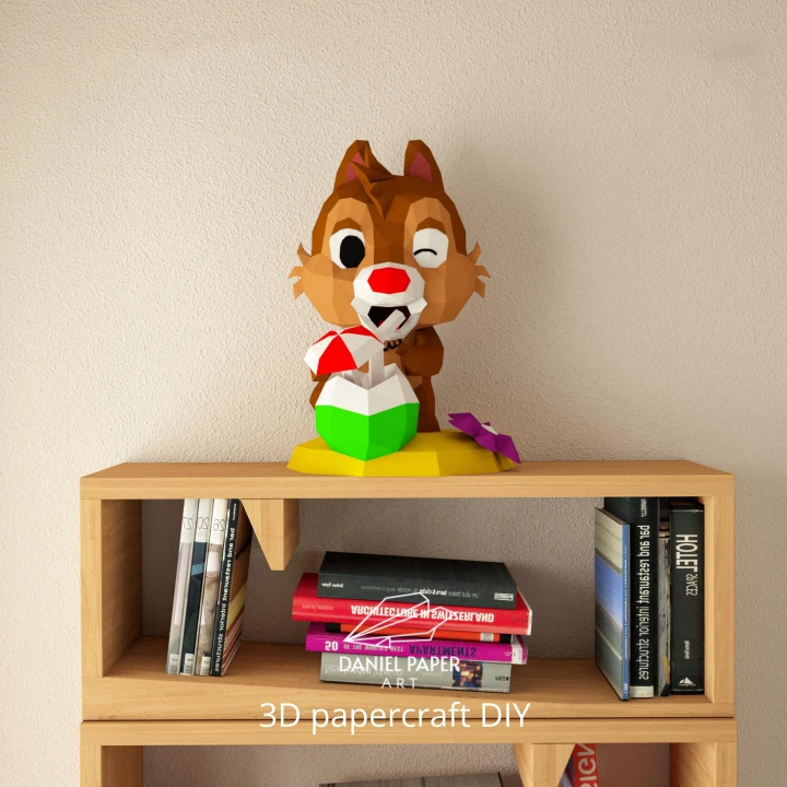 Chipper, Chip 'N Dale PDF Template, DIY 3d Model, FanArt, Paper Sculpture, Low Poly, Pepakura, Craft, Manualidad, Paper Art